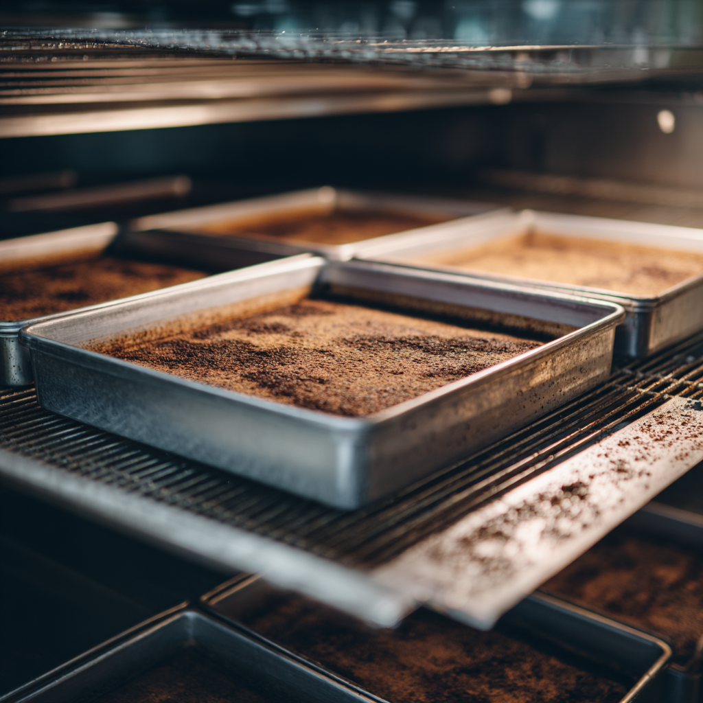 freeze dried tea powder in trays during production process